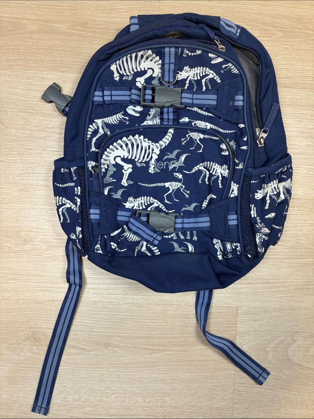 Pottery Barn Kids 16” Navy Dinosaur Skeleton Backpack HENRY customization